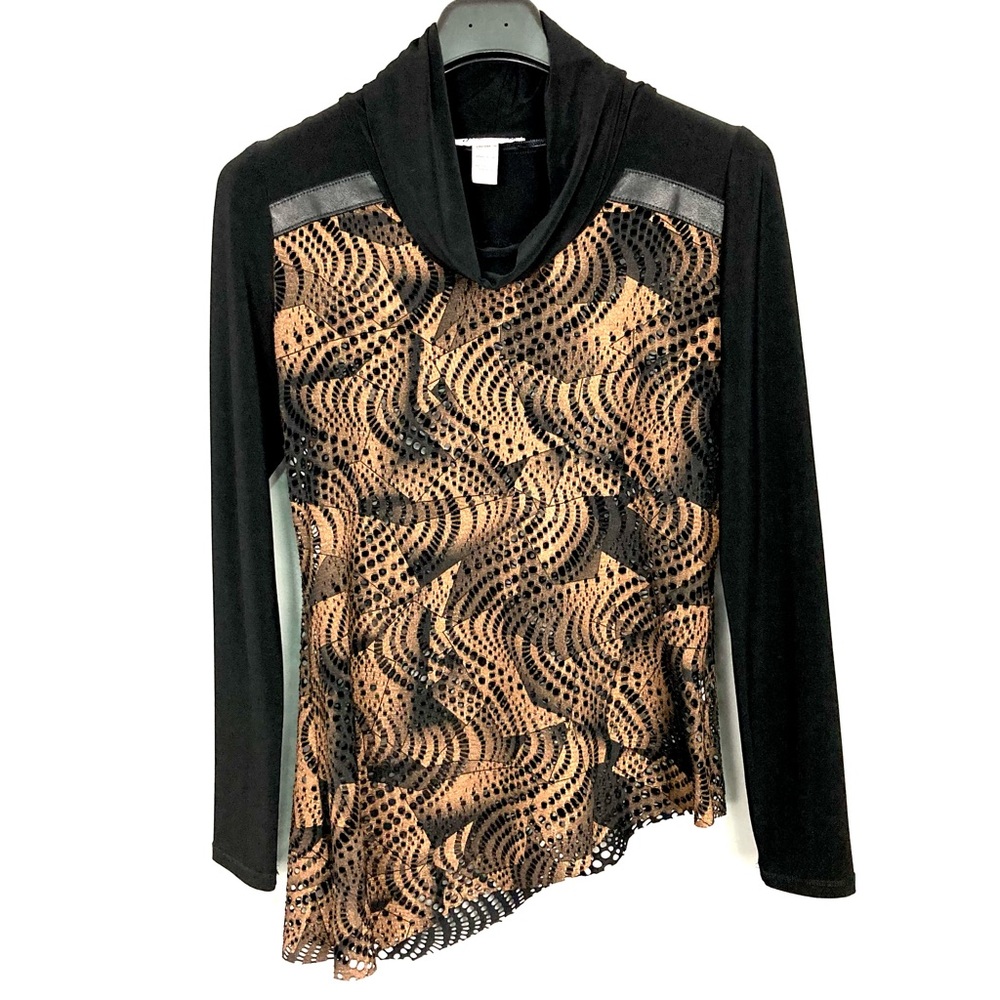 Joseph Ribkoff Sheer Mesh Tunic Top Women’s Size 10 Cowl Neck Boho Lagenlook
